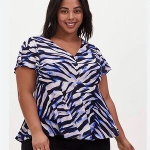 Torrid Babydoll Georgette V Neck Flutter Sleeve Blouse
